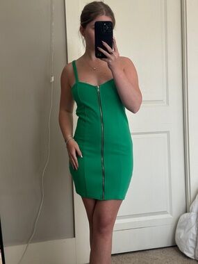 Green Zip-Front Bodycon Dress